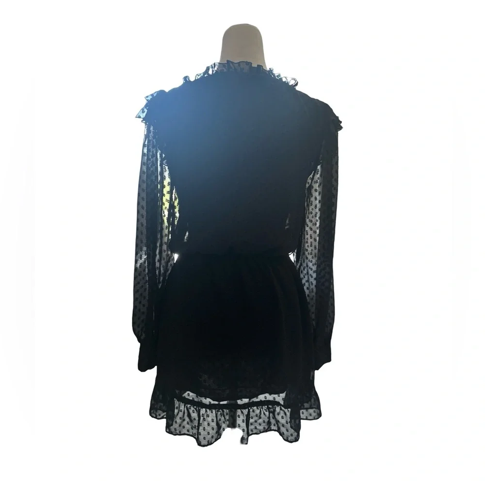NEW! ZARA Black Classy Swiss Dress Sheer Sleeves. Size M - Picture 7 of 12